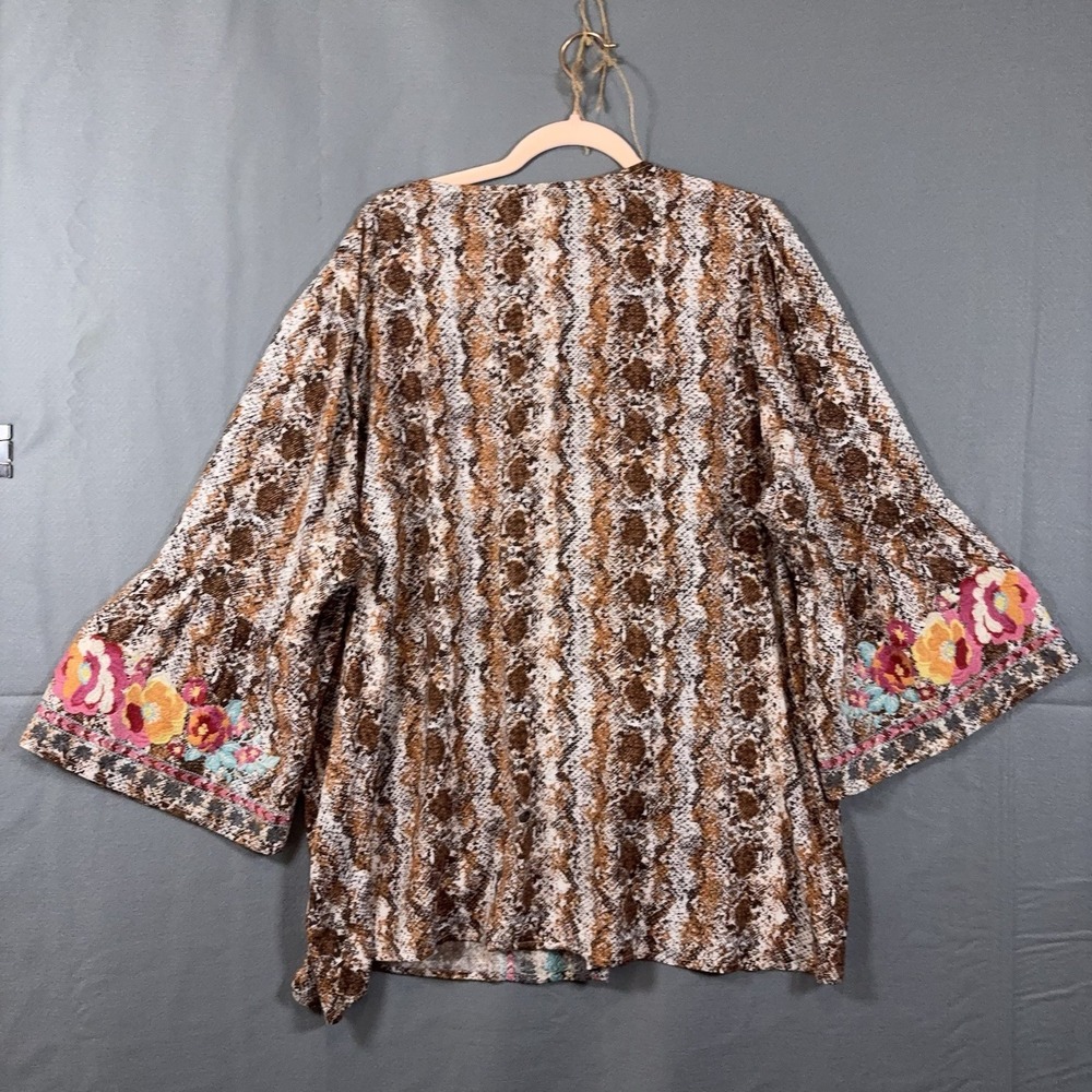 Savanna Jane Brown Multi Floral Embroidered V-Neck Blouse - Picture 3 of 9